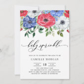 Wasserfarben Rot, Weiß und Blau Anemone Baby Sprin Einladung (Vorderseite)