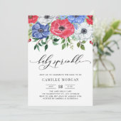 Wasserfarben Rot, Weiß und Blau Anemone Baby Sprin Einladung (Stehend Vorderseite)