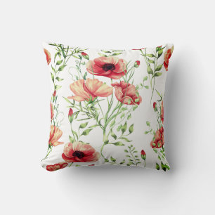 Wasserfarben-Rote-Mohn-Kissen Kissen