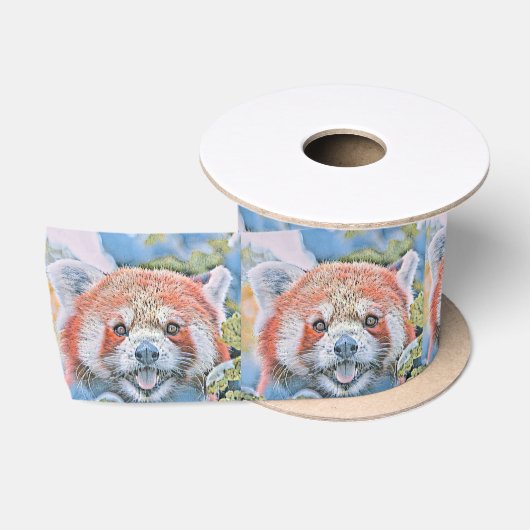 Wasserfarben - Roter Panda Satinband (Spule)