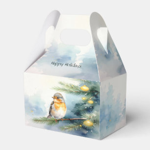 Wasserfarben-Rotkehlchen auf einem Kiefernzweig-Ge Geschenkschachtel