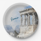 Wasserfarben Ruinen antiker Gebiete in Athen, Grie Pappteller (Vorderseite)