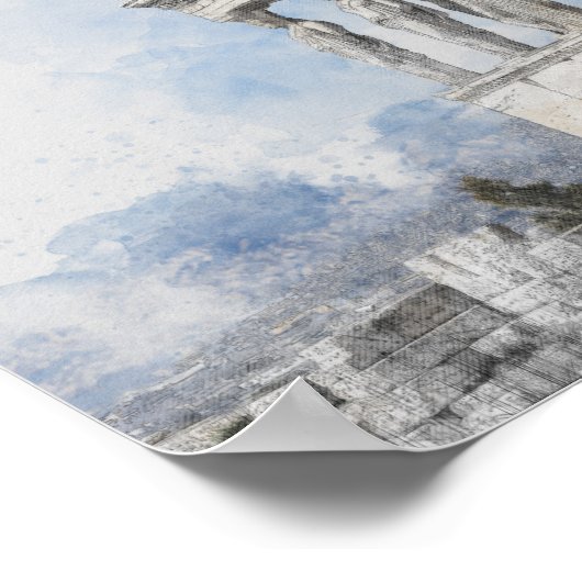 Wasserfarben Ruinen antiker Gebiete in Athen, Grie Poster (Ecke)