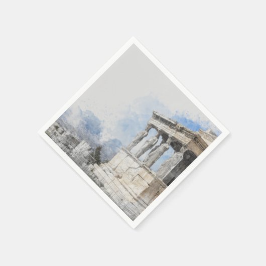 Wasserfarben Ruinen antiker Gebiete in Athen, Grie Serviette (Ecke)