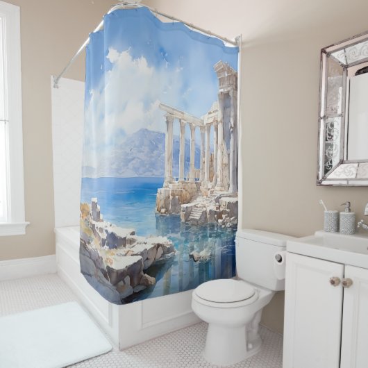 Wasserfarben Ruinen der griechischen Küste Duschvorhang (Beispiel)