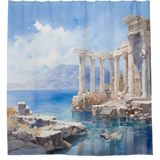 Wasserfarben Ruinen der griechischen Küste Duschvorhang (Vorderseite)