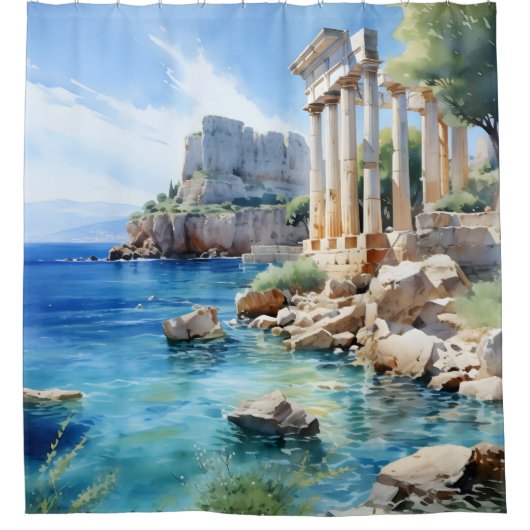 Wasserfarben Ruinen der griechischen Küste Duschvorhang (Vorderseite)