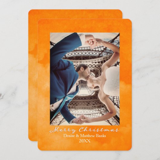 Wasserfarben Russet Orange Elegante Weihnachtskart Einladung (Vorne/Hinten)