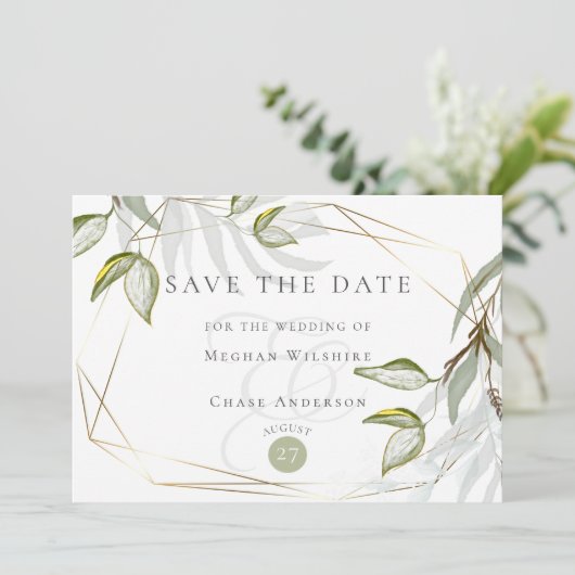 Wasserfarben Rustikale Dusty Sage Foliage Save the Einladung (Stehend Vorderseite)