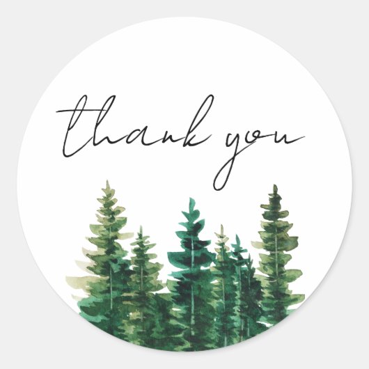 Wasserfarben Rustikale Pinienbäume Vielen Dank Runder Aufkleber (Vorderseite)