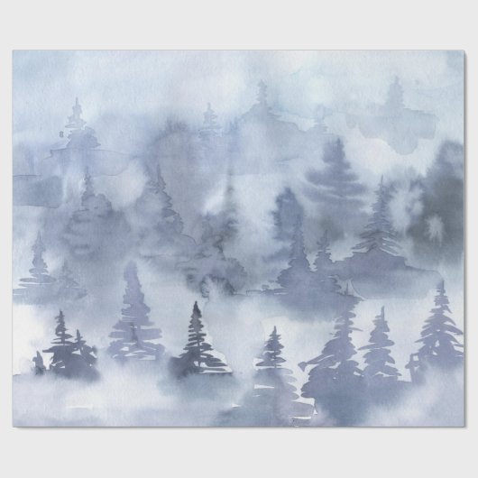 Wasserfarben Rustikale Pinienwälder Schnee Winter Geschenkpapier (Flach)