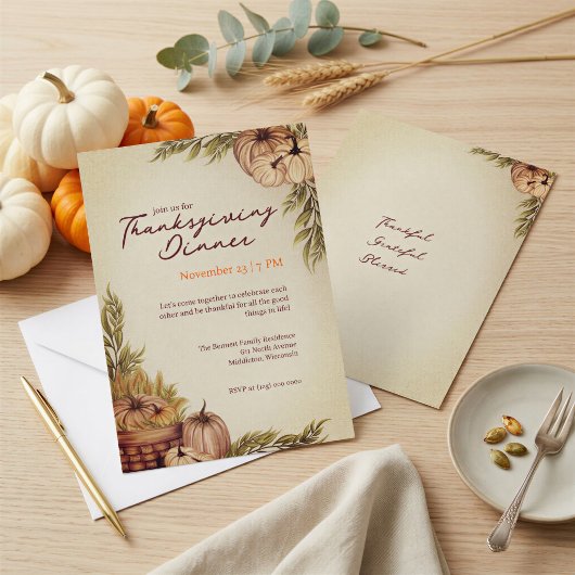Wasserfarben Rustikaler Pumpkin-Erntedank Einladung