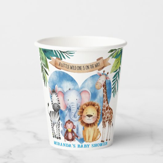 Wasserfarben Safari Tiere Kinderdusche Pappbecher (Vorderseite)