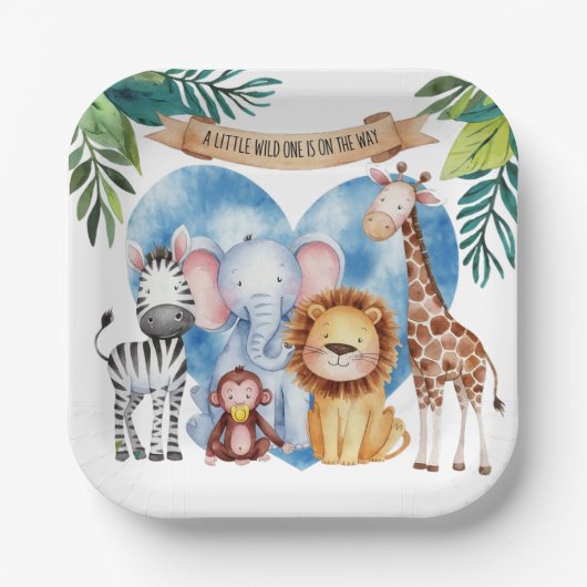 Wasserfarben Safari Tiere Kinderdusche Pappteller (Vorderseite)