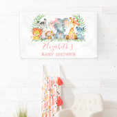 Wasserfarben Safari Tiere Pink Bow Baby Dusche Banner (Insitu)