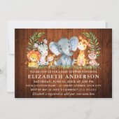 Wasserfarben Safari Tiere Wood Baby Dusche Einladung (Vorderseite)