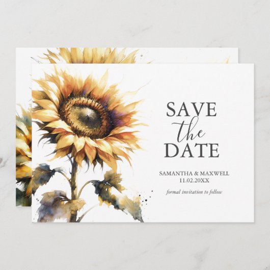 Wasserfarben Save the Date Sonnenblumen (Vorne/Hinten)