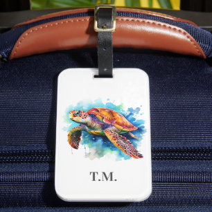 Wasserfarben-Schildkröte mit Monogramm Gepäckanhänger