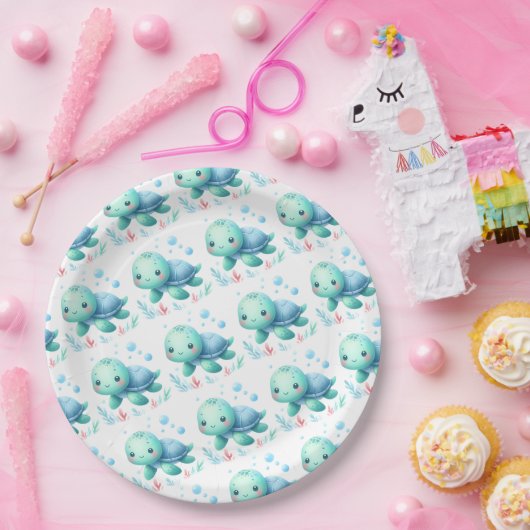 Wasserfarben-Schildkrötendusche Pappteller (Party)