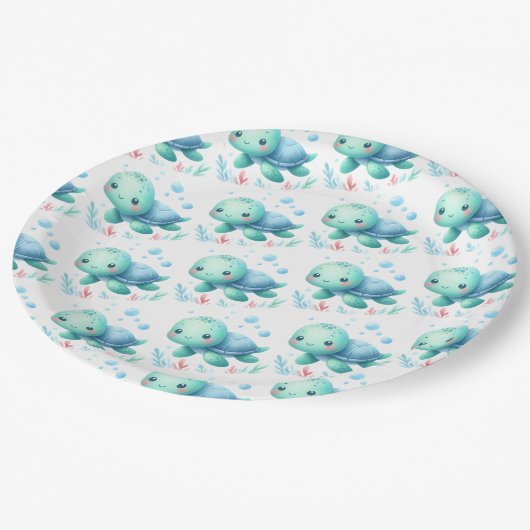 Wasserfarben-Schildkrötendusche Pappteller (Schrägansicht)