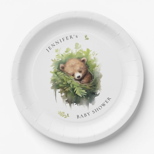 Wasserfarben Schlafbärendusche Pappteller (Vorderseite)