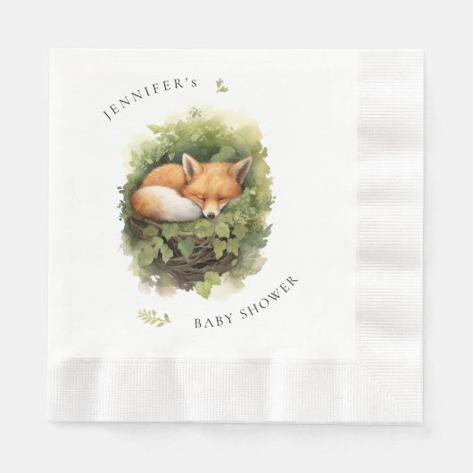 Wasserfarben Schlaffox Babydusche Serviette (Vorderseite)