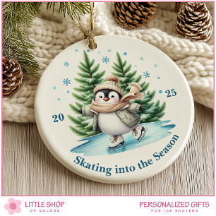 Wasserfarben-Schlittschuh-Pinguin personalisiert Keramik Ornament