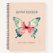 Wasserfarben-Schmetterling Blank Pink Blauer Name Notizblock (Vorderseite)