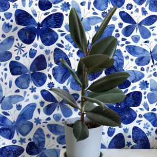 Wasserfarben Schmetterling Blau und Weiß Kunst Tapete