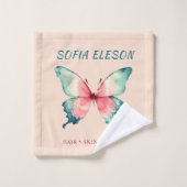 Wasserfarben Schmetterling Elegantes Rosa Salon Badhandtuch Set (Waschlappen)