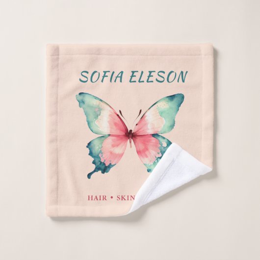 Wasserfarben Schmetterling Elegantes Rosa Salon Badhandtuch Set (Waschlappen)