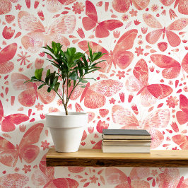 Wasserfarben Schmetterling Koralle Rosa Kunst Tapete