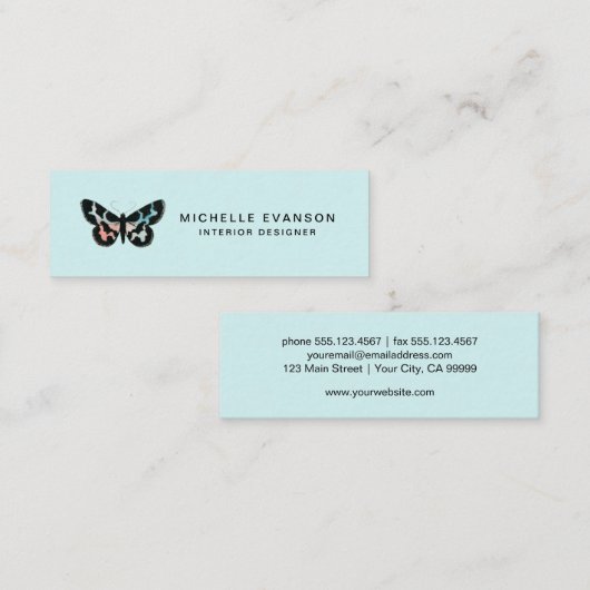 Wasserfarben-Schmetterling-Logo-Minze Grün Mini Visitenkarte (Vorne/Hinten)