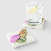 Wasserfarben-Schmetterling und Wildblume Steinuntersetzer (Seitenansicht)