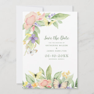 Wasserfarben Schmetterlinge Blumen Elegante Seite  Save The Date
