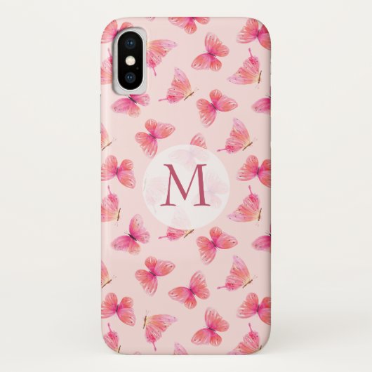 Wasserfarben-Schmetterlinge Blush Monogram Case-Mate iPhone Hülle (Rückseite)