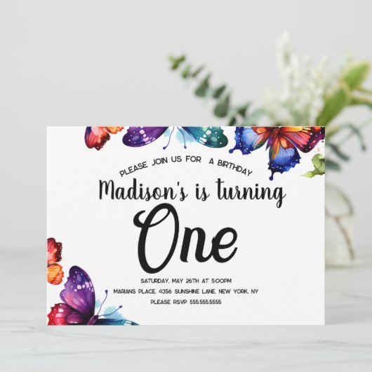 Wasserfarben Schmetterlinge farbenfroher Garten Ge Einladung (Stehend Vorderseite)