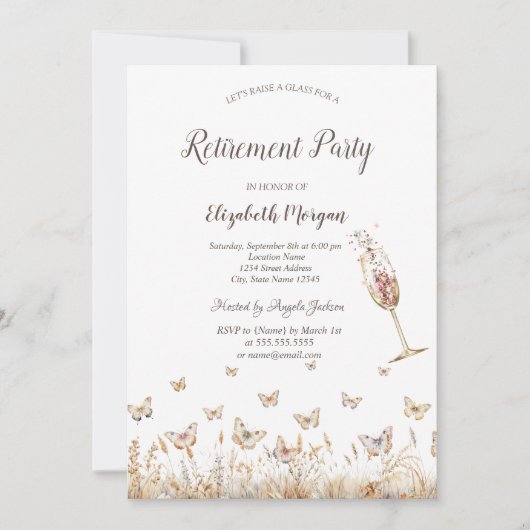 Wasserfarben-Schmetterlinge Glass Retirement Einladung (Vorderseite)