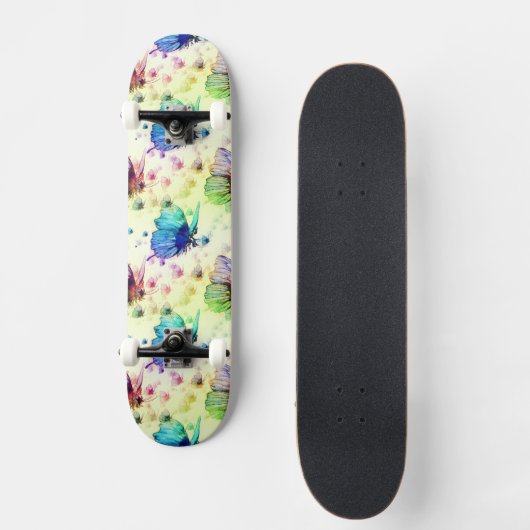 Wasserfarben-Schmetterlinge Skateboard (Vorderseite)