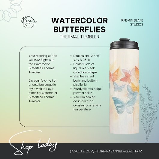 Wasserfarben-Schmetterlinge Thermosbecher