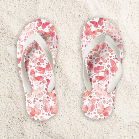 Wasserfarben Schmetterlingsmuster Korallenrosa Kinderbadesandalen