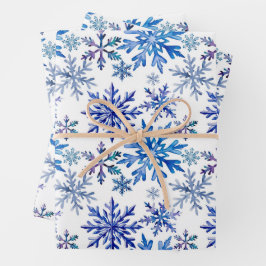 Wasserfarben-Schneeflocken-Muster Geschenkpapier Set