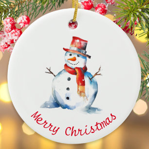 Wasserfarben-Schneemann-Netter-personalisierter-We Keramik Ornament