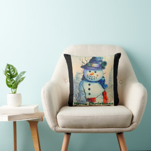 Wasserfarben-Schneemann-Wurfkissen Kissen