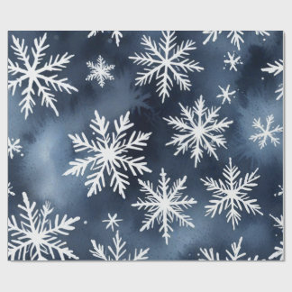 Wasserfarben-Schneemuster in Marineblau und Weiß Geschenkpapier