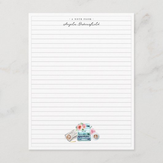 Wasserfarben-Schreibmaschine | Monogram Stationery Begleitkarte (Vorderseite)