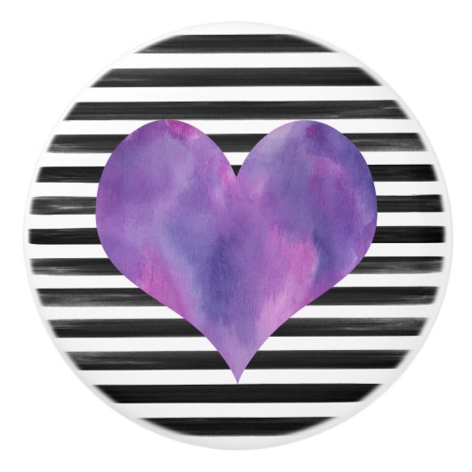 Wasserfarben, Schwarz und Lila Herz-Keramik-Knoche Keramikknauf (Vorderseite)