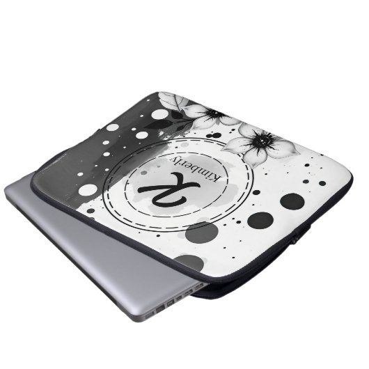 Wasserfarben Schwarz-Weiß-Blume Kunst Laptopschutzhülle (Vorne Knopf)