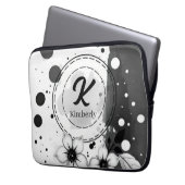 Wasserfarben Schwarz-Weiß-Blume Kunst Laptopschutzhülle (Vorderseite Links)