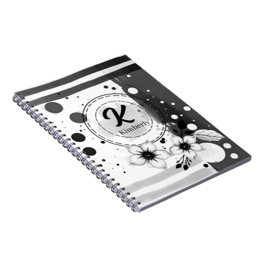 Wasserfarben Schwarz-Weiß-Blume Kunst Notizblock (Rechte Seite)